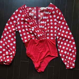 NWOT burgundy red polka dot vintage style bodysuit SMALL